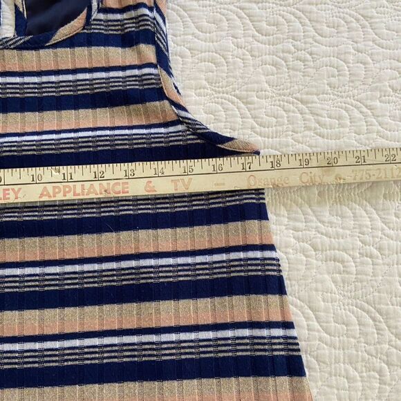 Miami Striped Knit Shift Dress Sleeveless Size M Navy Tan Pink White - Picture 8 of 9